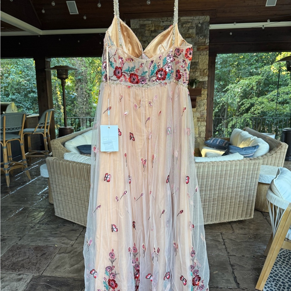 Mac Duggal Floral Embroidered Gown with Spaghetti Straps - Picture 2 of 2